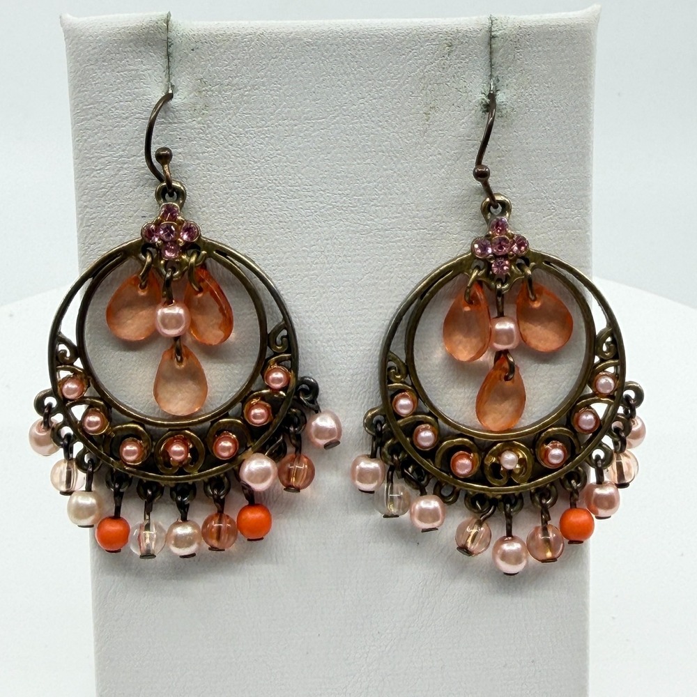 Boho Peach Chandelier Dangle Earrings Statement Gothic Festival Layered Gift